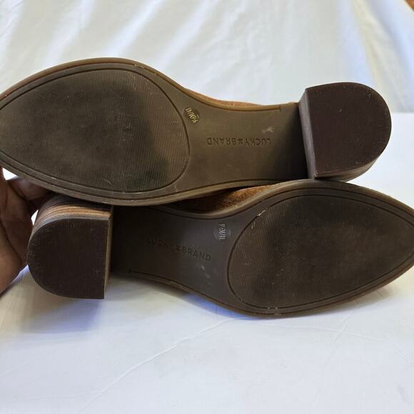 Lucky Brand Powe Bootie Womens 9.5 Cognac Brown Suede Ankle Boots - Picture 9 of 10